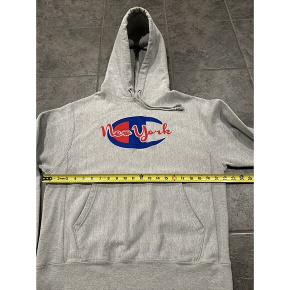 Vintage Men’s Champion Reverse Weave Hoodie Sweatshirt Medium Grey New York NY - Picture 6 of 8
